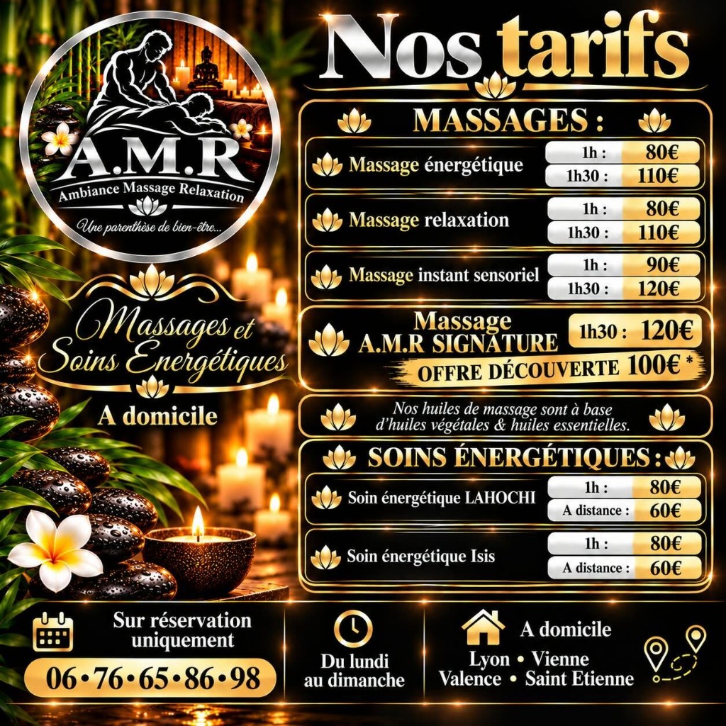 Affiche officielle des tarifs A.M.R Bien-être